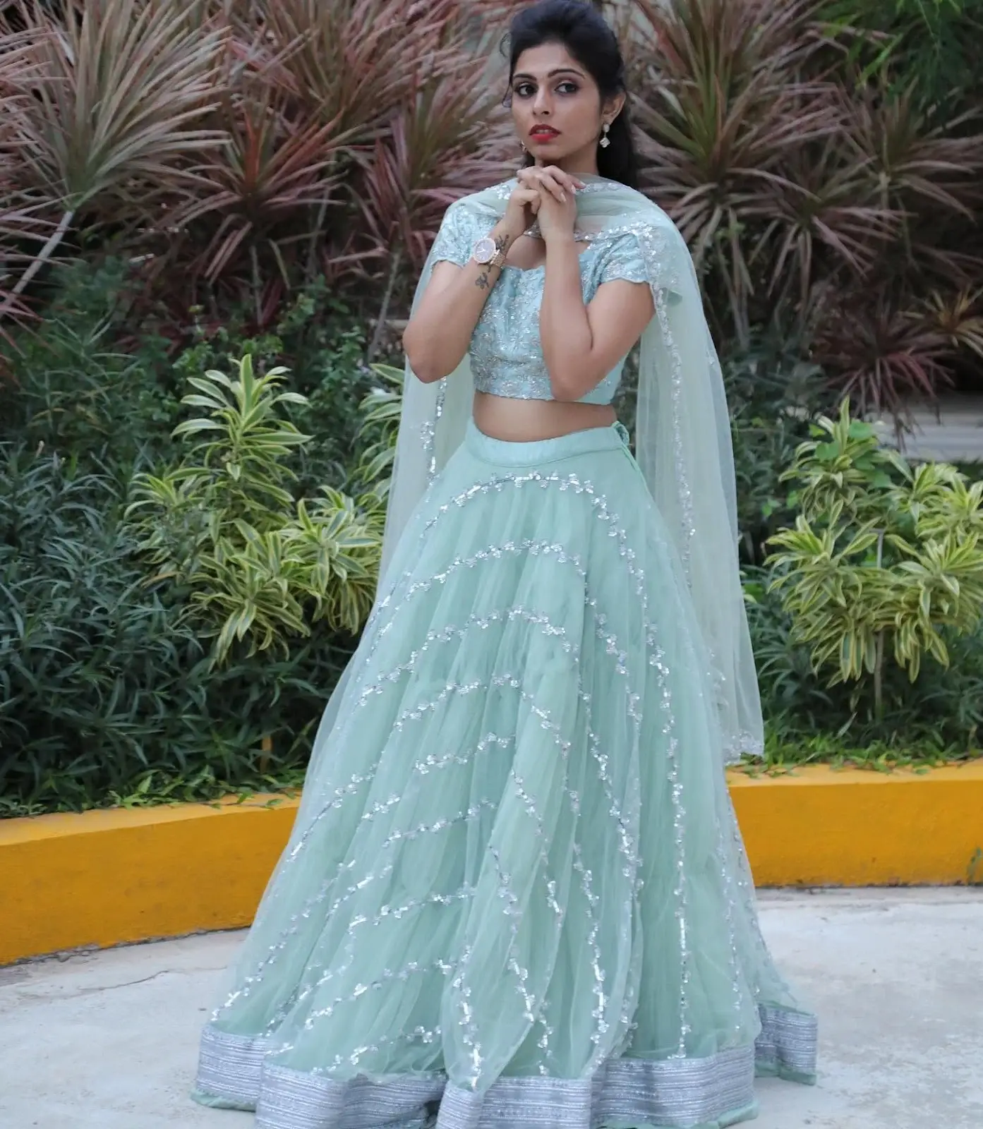 Mounika Reddy in Traditional Blue Lehenga Choli